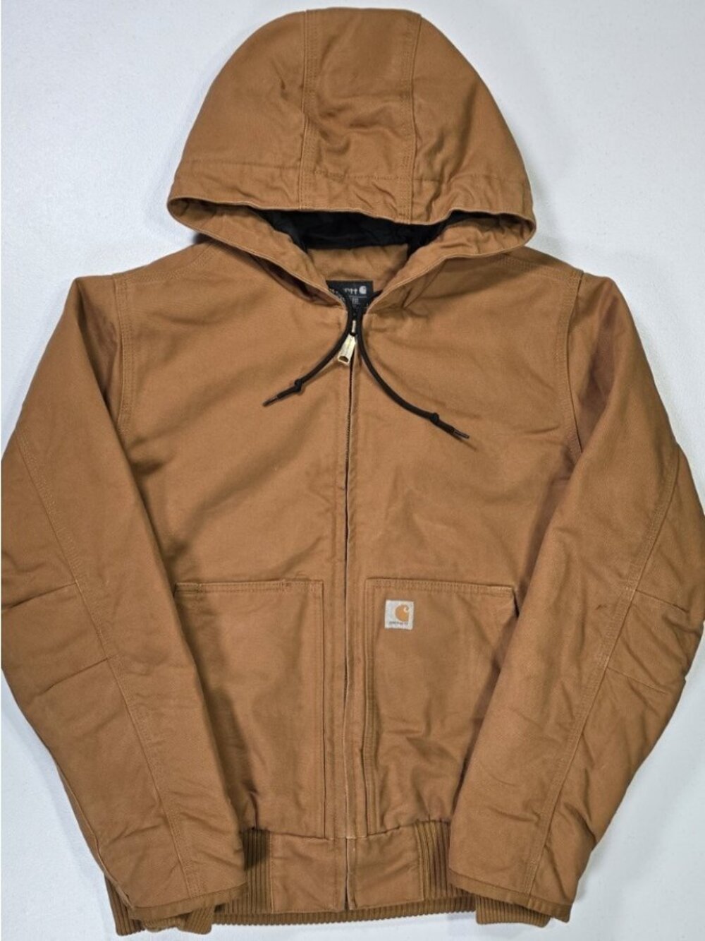 Carhartt J130 Full Zip Canvas Hooded Quilt Lined Work Coat Jacket Women's M 8-10